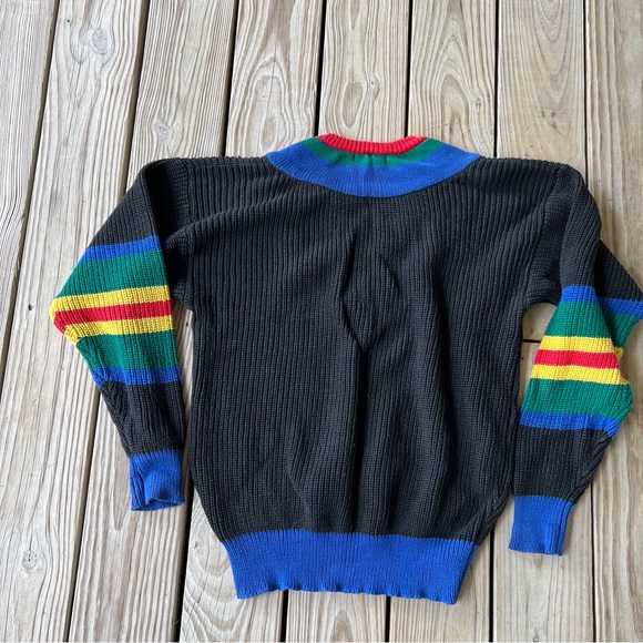 Vintage 80s shaker knit sweater merona preppy black blue red yellow green M - Picture 3 of 7